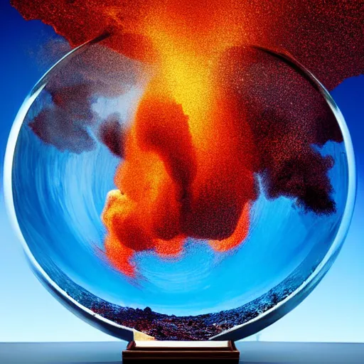 Prompt: volcanic eruption in a glass globe, award winning photograph