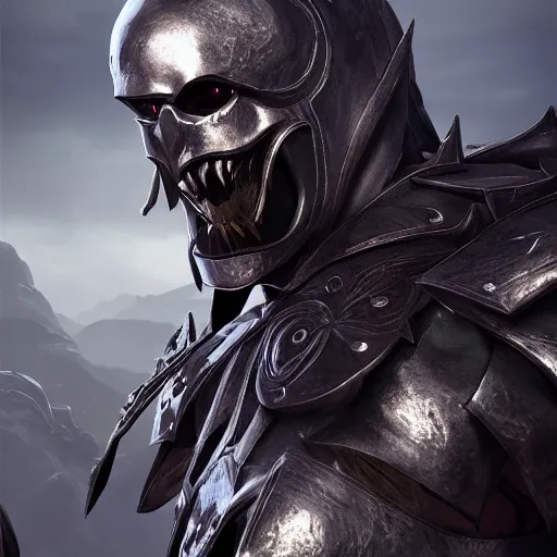 Image similar to dark warrior, dark fantasy, shiny armor, unreal engine, hyperrealistic