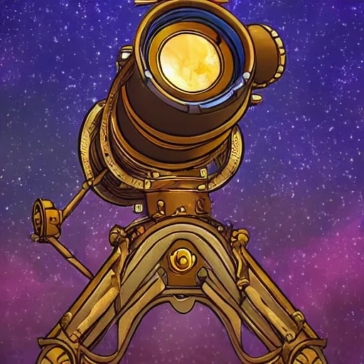 Image similar to steampunk telescope looking at the starry sky, hearthstone coloring style, epic fantasy style art, fantasy epic digital art