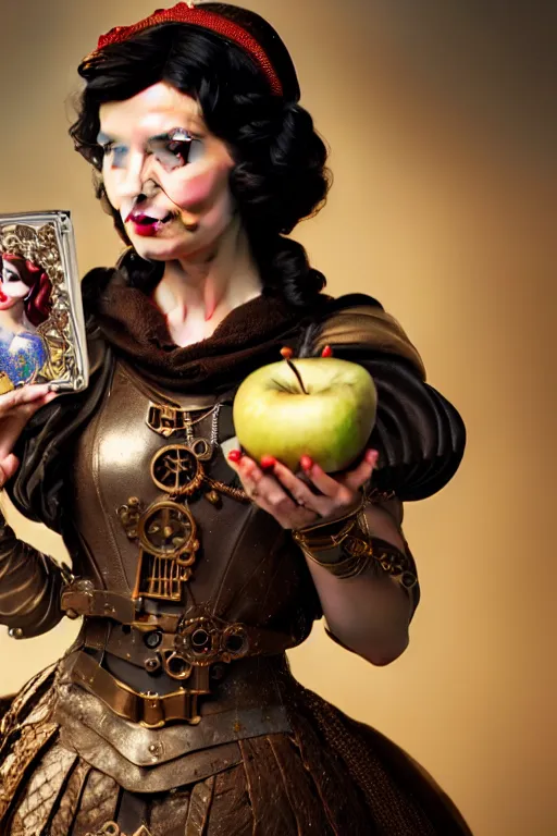 Prompt: highly detailed digital steampunk arthurian portrait of snow white holding an apple, soft light, 8 k, futuristic, octane render, by james edwin mcconnell and walt disney