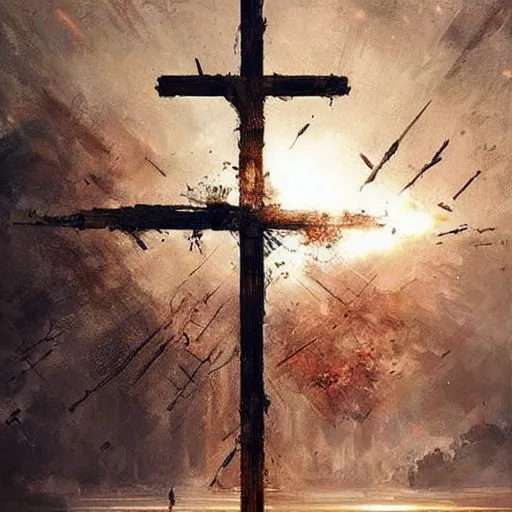 Image similar to cross made of rusty nails!!!!!!!!!!, art by ruan jia and wlop and greg rutkowski, masterpiece