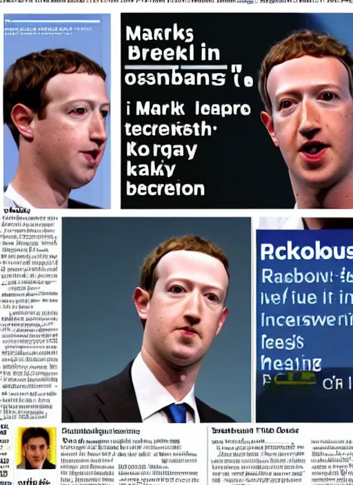 Image similar to breaking news mark zuckerberg is a robot, newspaper article