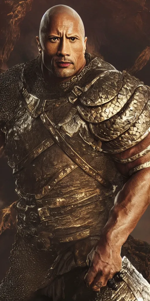 Image similar to portrait of dwayne johnson in fantasy armor from dark souls, 8 k