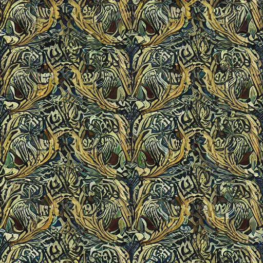 Image similar to eldritch sharp texture photorealistic detailed pattern tiling wallpaper William Morris