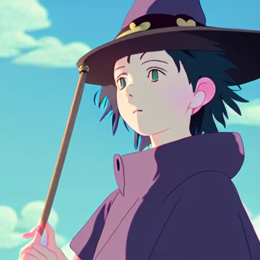 Prompt: A young adult witch with a pastel lesbian aesthetic, Studio Ghibli, character design, fantasy, 8k resolution