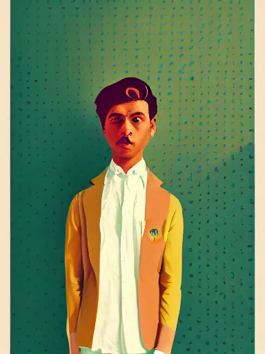 Image similar to artwork by Saul Leiter and Enjolras Delphin and Wes Anderson, of a solo individual portrait of an Indian guy with lilies, dapper, simple illustration, domestic, nostalgic, full of details, Matte painting, trending on artstation and unreal engine