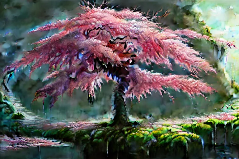 Prompt: highly detailed concept art of a sakura plum tree made with water, overgrowth, Andreas Rocha, Ferdinand Knab, Makoto Shinkai