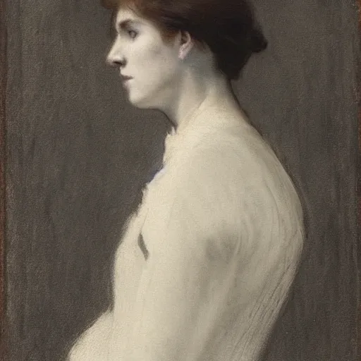 Image similar to portrait of a young action heroine, white dress, by alfred stevens in charcoal