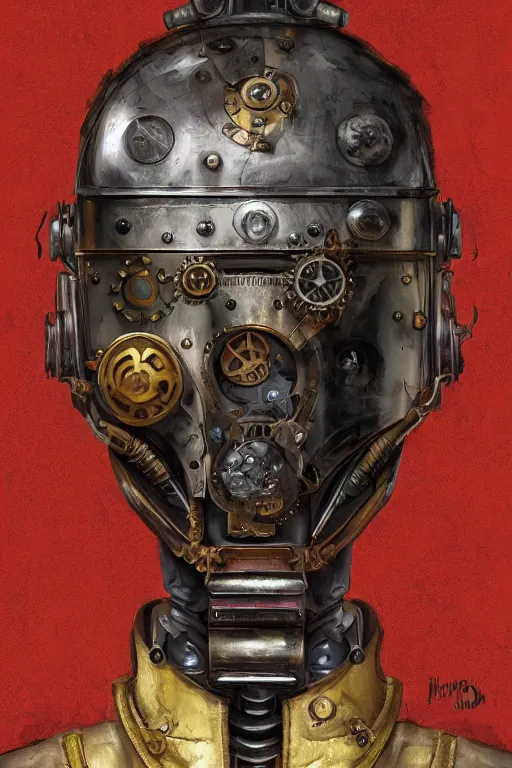 Image similar to steampunk helmet fantasy art mask robot ninja stylized digital illustration sharp focus, elegant intricate digital painting artstation concept art global illumination ray tracing advanced technology chaykin howard and campionpascale and cooke darwyn and davis jack