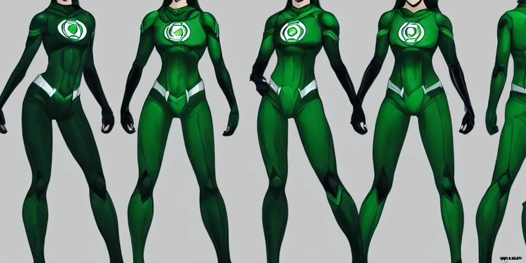 Image similar to full body exaggerated outfit, female green lantern character clean concepts by senior concept artist in the anime film, tech wear, streetwear, featured on artstation