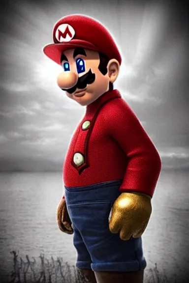 Prompt: “ very very intricate photorealistic photo of a realistic human version of super mario wearing his red hat in an episode of game of thrones, photo is in focus with detailed atmospheric lighting, award - winning details ”