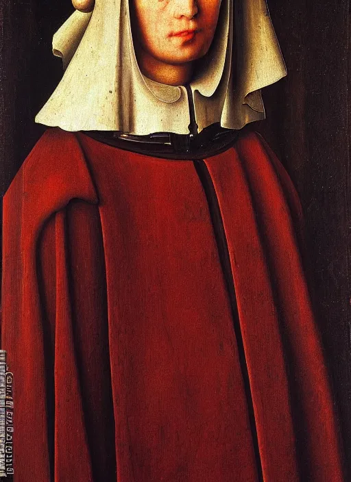 Prompt: a portrait of a cyborg by Jan van Eyck