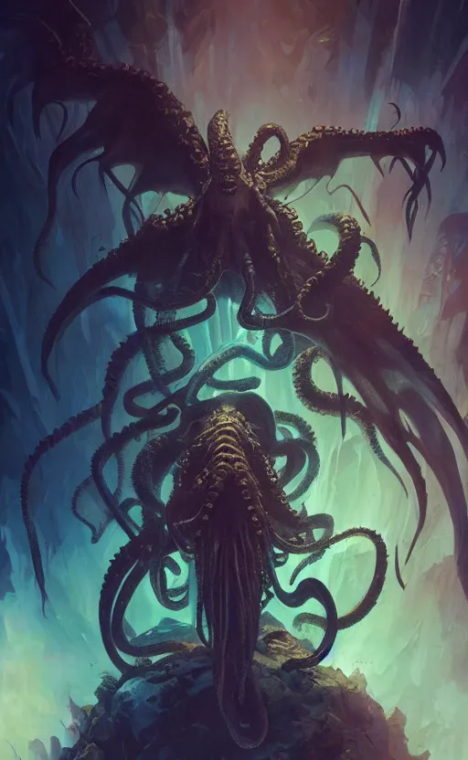 Prompt: a beautiful artwork illustration, cthulhu, high contrast, high saturation, by Greg Rutkowski and Jesper Ejsing and Raymond Swanland, featured on artstation, wide angle, vertical orientation