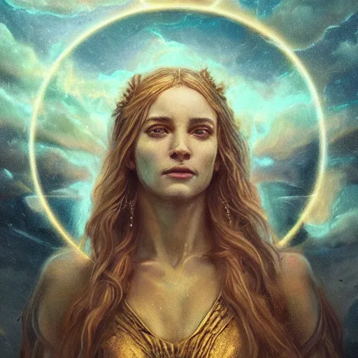 Prompt: majestic gracious goddess hekate portrait, ancient greece, elysium, atmospheric lighting, painted, intricate, volumetric lighting, beautiful, rich deep colours masterpiece, golden hour, sharp focus, ultra detailed, by leesha hannigan, ross tran, thierry doizon, kai carpenter, ignacio fernandez rios