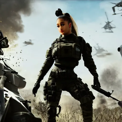 Image similar to Ariana Grande in Call of Duty, 4k