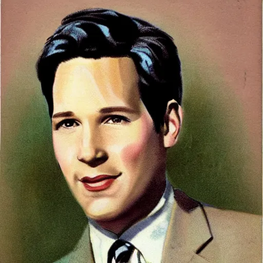 Prompt: “Paul Rudd portrait, color vintage magazine illustration 1950”