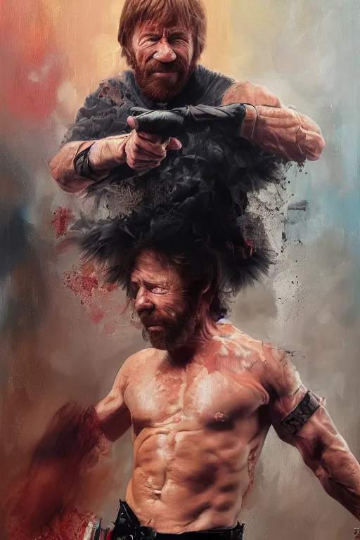 Image similar to Chuck Norris in a Tutu oil on canvas, Tutu intricate, portrait, 8k highly professionally detailed, HDR, CGsociety