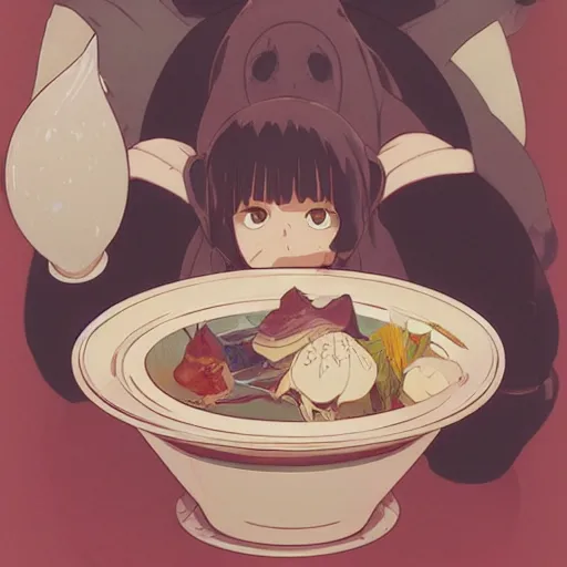 Prompt: suck a bowl, by hayao miyazaki and rossdraws and artgerm and greg rutkowski and alphonse mucha and studio ghibli and ilya kuvshinov