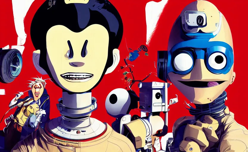 Image similar to portrait of a crash test dummy, digital painting masterpiece, advanced lighting technology, stylized yet realistic anatomy and faces, gorgeous, by reiq and jamie hewlett and bengus and akiman and shigenori soejima and bastien vives and balak and michael sanlaville, 4 k wallpaper, cinematic