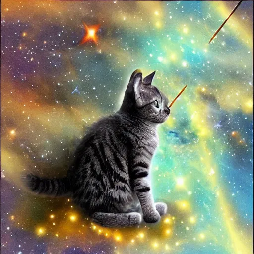 Prompt: cute cat falling into the galaxy