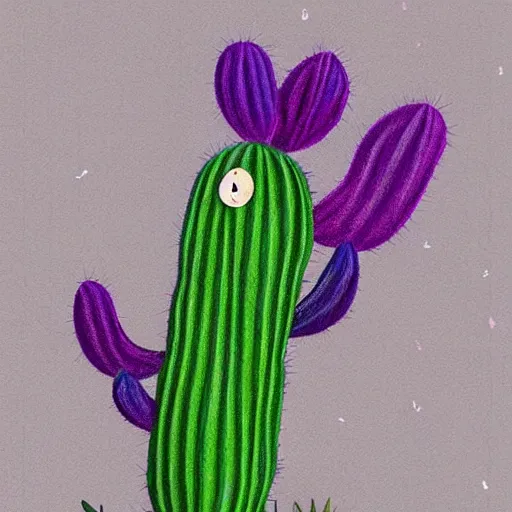 Prompt: a purple cactus. a green raven. in the future