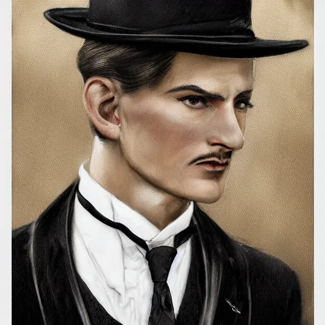 Image similar to photorealistic sepia full - head portrait of a 1 9 2 0 s era smirking male occultist, well dressed, long - tailed tuxedo coat, atmospheric lighting, dark, brooding, painted, intricate by thierry doizon, ultra detailed, well composed, best on artstation, cgsociety, epic, stunning, gorgeous, intricate detail, much wow, masterpiece