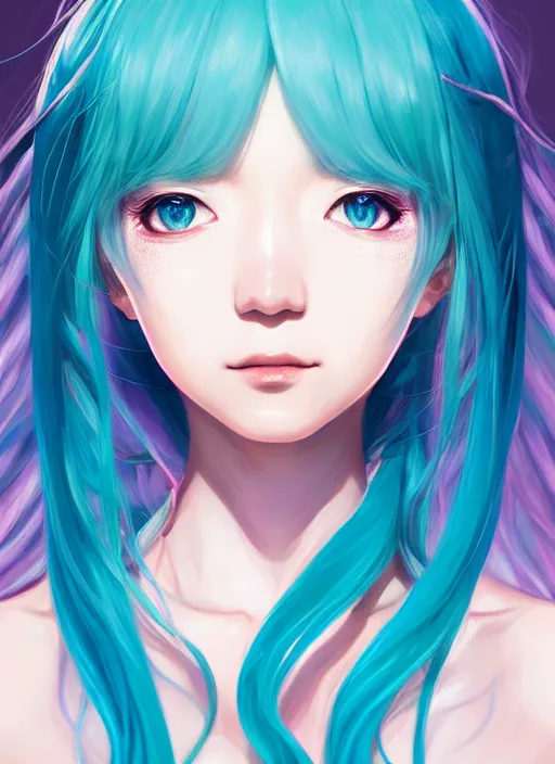 Image similar to portrait of hatsune miku, intricate, elegant, highly detailed, digital painting, artstation, concept art, smooth, sharp focus, illustration, by bartek fedyczak, erak note, tooth wu, neil richards, kan liu, siwoo kim, jisu choe