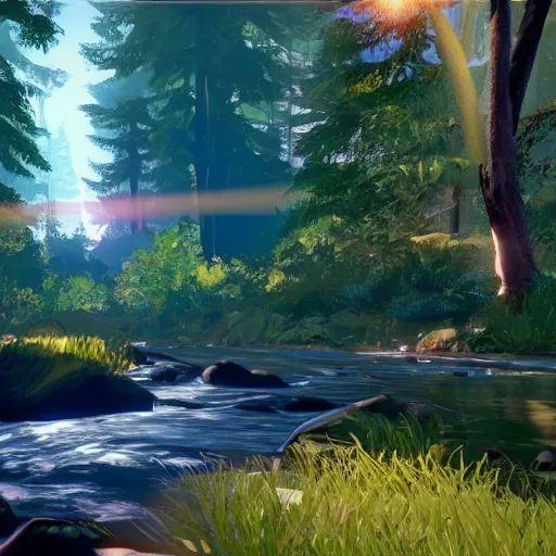 Image similar to a river running through a forest. life is strange 2, beautiful, peaceful, sunflare