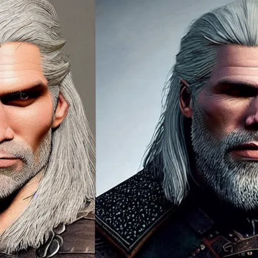 Image similar to anson mount as geralt, photorealistic