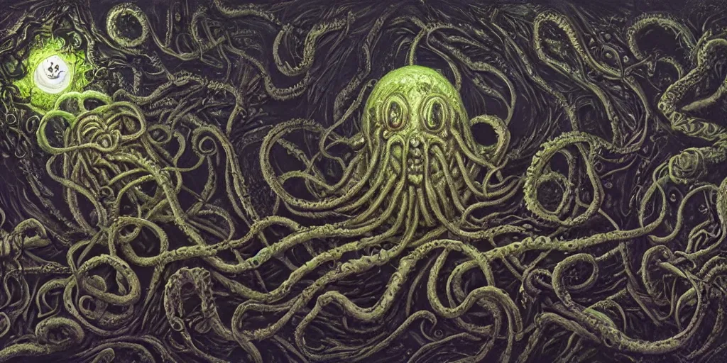 Prompt: elder god yog - sothoth lovecraftian h. p, terror, art by paulc carrick, dave carson, john coulthart, lee brown coye, h. r giger, stephen hickman, 8 k, hd, illumination, lighting, raytracting, dark, lovecraft, arkham, grotesque