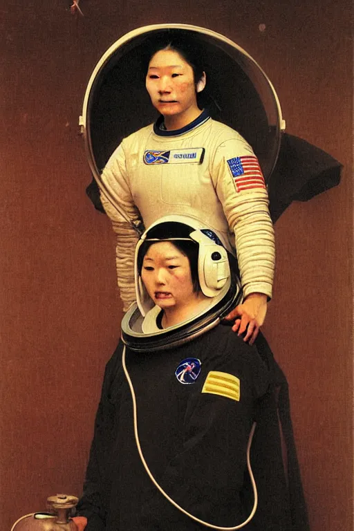 Image similar to portrait of a astronaut in astronaut helmets, chinese meticulous painting, by bouguereau