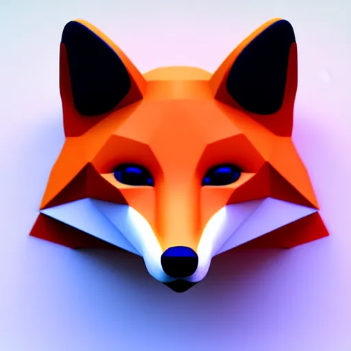 Image similar to an abstract icon depicting a fox, white background, render, blender, 3d