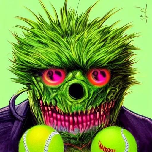 Image similar to a tennis ball monsters, colorful, digital art, fantasy, magic, chalk, trending on artstation, ultra detailed, professional illustration by basil gogos