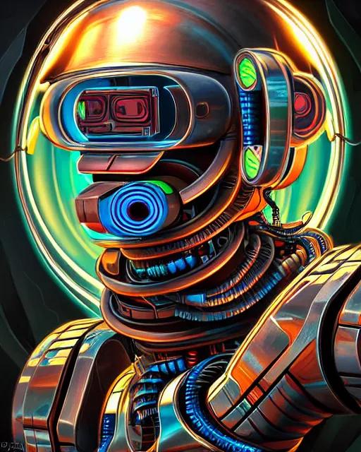 Image similar to crazy robot, character portrait, portrait, close up, concept art, intricate details, highly detailed, sci - fi poster, cyberpunk art, in the style of looney tunes