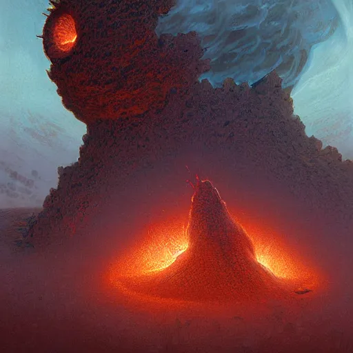 Prompt: A digital painting of a meteor containing an insect hive burning up in the atmosphere, Wayne Barlowe Greg Rutkowski