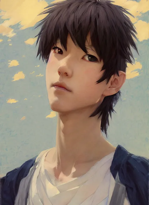 Image similar to portrait of Asuka Soryu Langley, Anime, countryside, calm, fantasy character portrait, dynamic pose, above view, sunny day, thunder clouds in the sky, artwork by Jeremy Lipkin and Giuseppe Dangelico Pino and Michael Garmash and Rob Rey, very coherent asymmetrical artwork, sharp edges, perfect face, simple form, 100mm