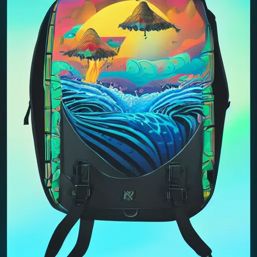 Image similar to excited wavy land backpack tequila, by beeple and simon bisley, tarot card, 2 d game art