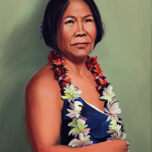 Image similar to A portrait of a Hawaiian Filipino woman, by Cameron Mark on artstation, trending on artstation, 8k