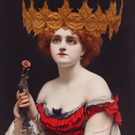 Prompt: photograph of a lilith wearing a 1 8 9 0's polonaise, looking at the camera, aesthetic, elaborate, intricate, highly detailed, detailed face, photorealism, smooth, sharp focus, 8 k,
