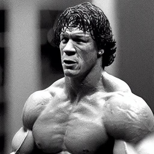 Image similar to John Cena as rocky Balboa, film still