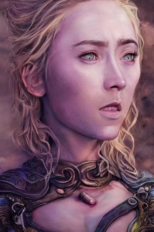 Prompt: A fantasy comic book style portrait painting of, hybrid of Saoirse Ronan, Scarlett Johansson, as an Atlantean, Reptilian Warrior, Mystical Valkyrie, Armor, Sword, Spear, Sheild, François Boucher, Oil Painting, unreal 5, DAZ, hype realistic, octane render, Regal, Refined, Coherent, Detailed Digital Art, RPG portrait, William-Adolphe Bouguereau, Michael Cheval, Walt Disney (1937), Steampunk, golden dappled lighting, dynamic lighting, Highly Detailed, Cinematic Lighting, Unreal Engine, 8k, HD