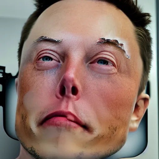 Image similar to elon musk peels face and he's a reptilian inside, canon eos photograph, 5 0 mm lens