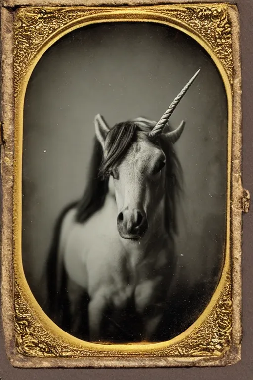 Image similar to a tintype photograph of a unicorn