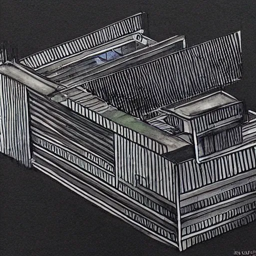Image similar to a copic colour marker with black gel pen concept art of herzog & de meuron architecture