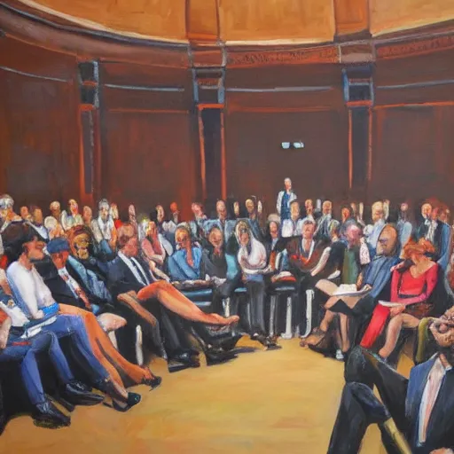 Image similar to prime minister's question time, by michael armitage, painting