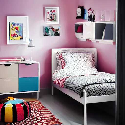 Prompt: IKEA catalogue, childrens bedroom, by Pixar