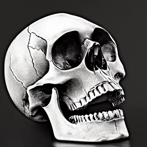 Prompt: a skull made out of glass