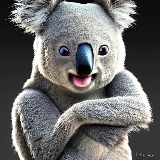 Image similar to a cute koala as polished shinobi cosplay, intricate, highly detailed, centered, weta pixar mucha loish wlop artgerm, octane render