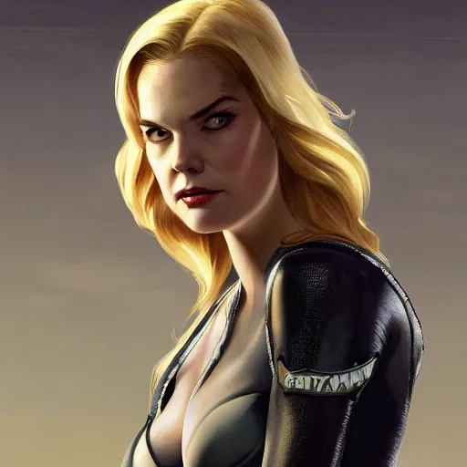 Image similar to Cindy Busby with blonde hair as catwoman as a grand theft auto 5 loading screen, close shot, gorgeous, beautiful, intricate, highly detailed, digital painting, artstation, oppressive lighting, concept art, sharp focus, illustration, art by greg rutkowski and alphonse mucha