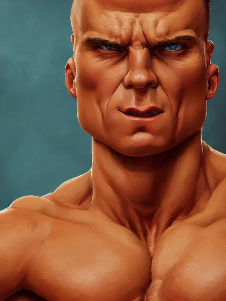 Image similar to close up portrait of a russian body builder, painted character portrait, highly detailed, digital painting, artstation, concept art, sharp focus, illustration, art by andrey remnev